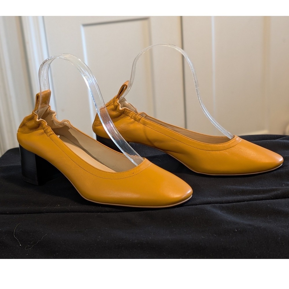 Everlane The Day Heel Womens 8 Mustard Yellow Italian Leather Block Heel Pumps - Picture 9 of 10